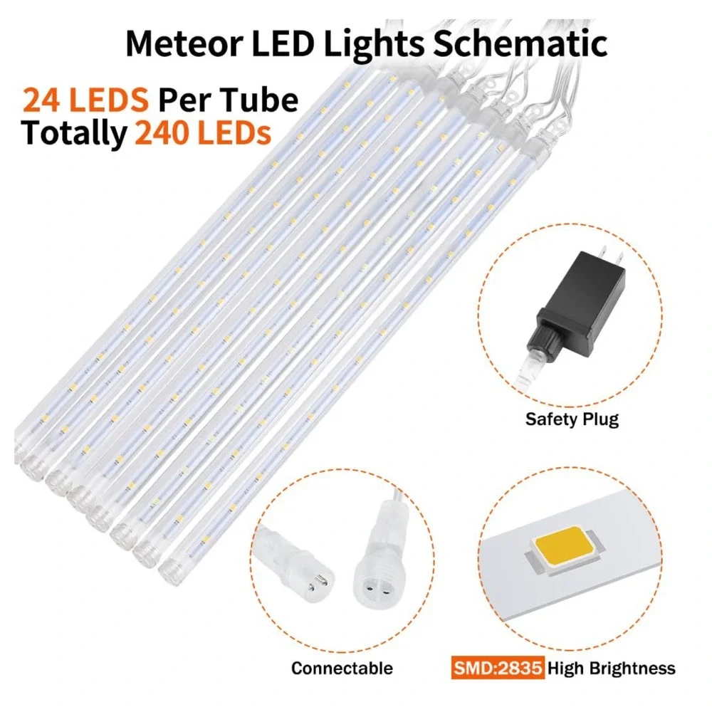 5 Packs - JJGoo White Christmas Meteor Shower Rain Lights 10 Tubes 12